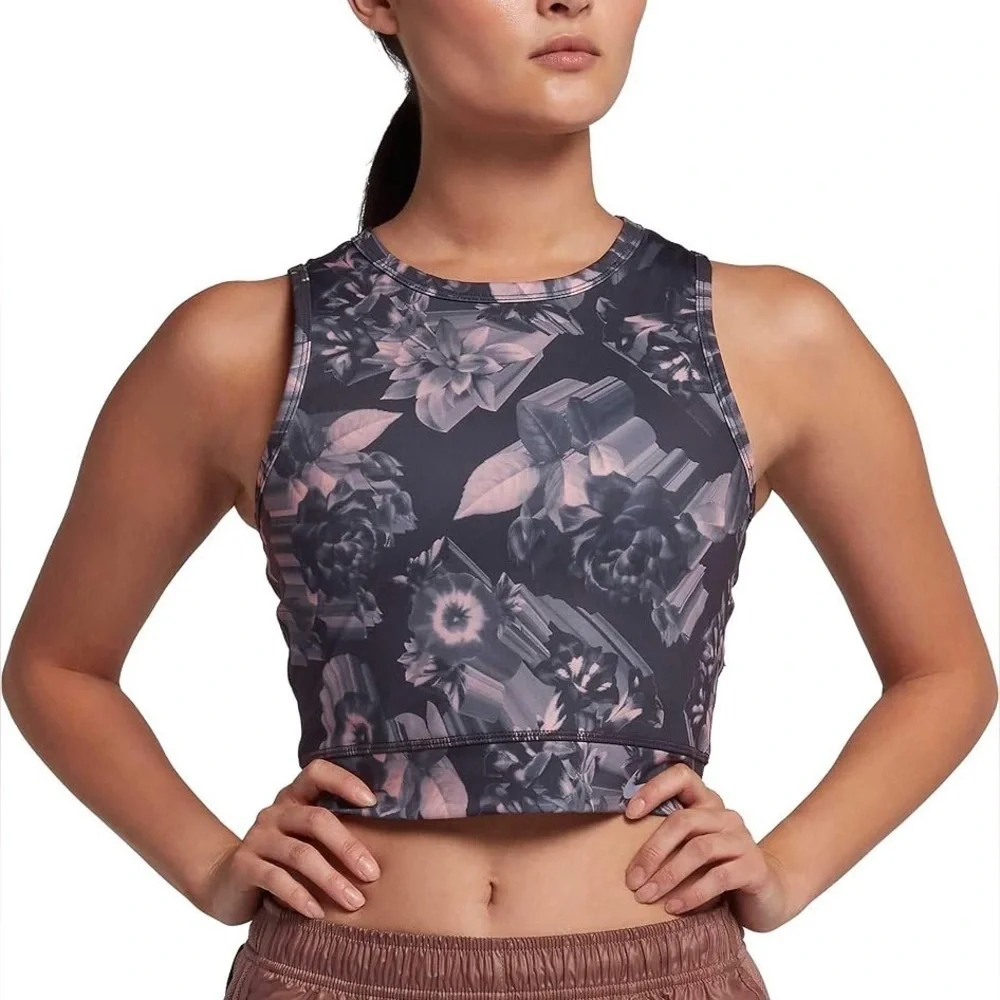 Women's Nike Epic Lux Running Floral Print Tank M Pink Gray Gym Running Yoga